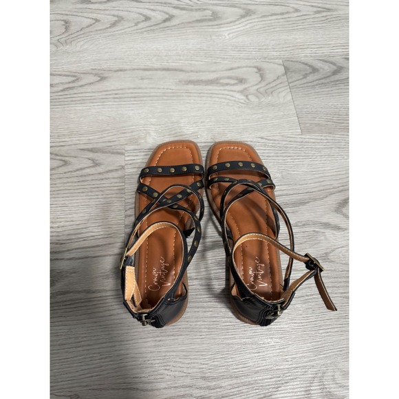 Crown Vintage Studded Ankle‎ Strap Sandals Gladiator Style Black 6 North Square - Picture 1 of 6
